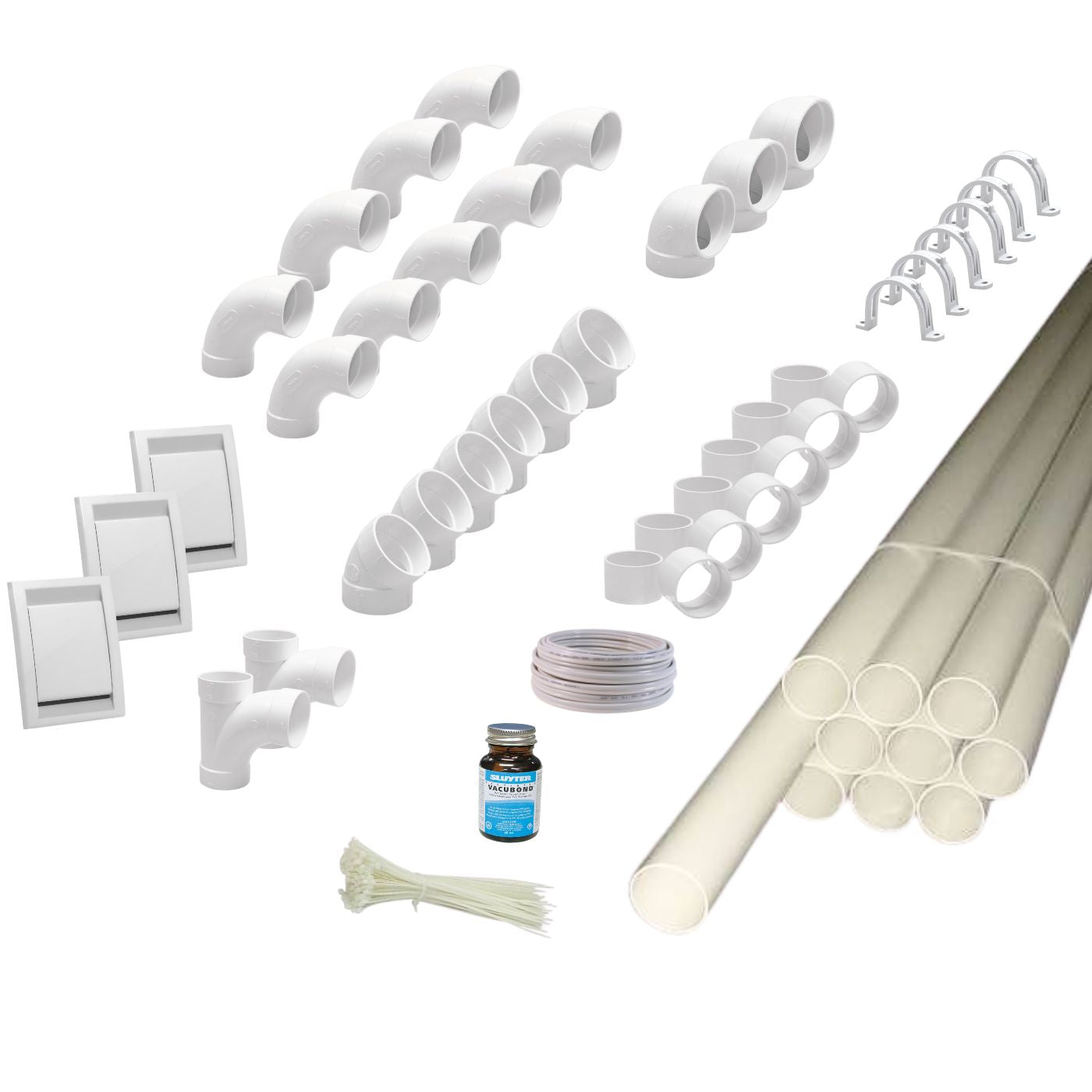 Pack complet aspirateur centralisé STANDING 03 EDS, flexible, accessoires et kit d'installation pour 3 prises