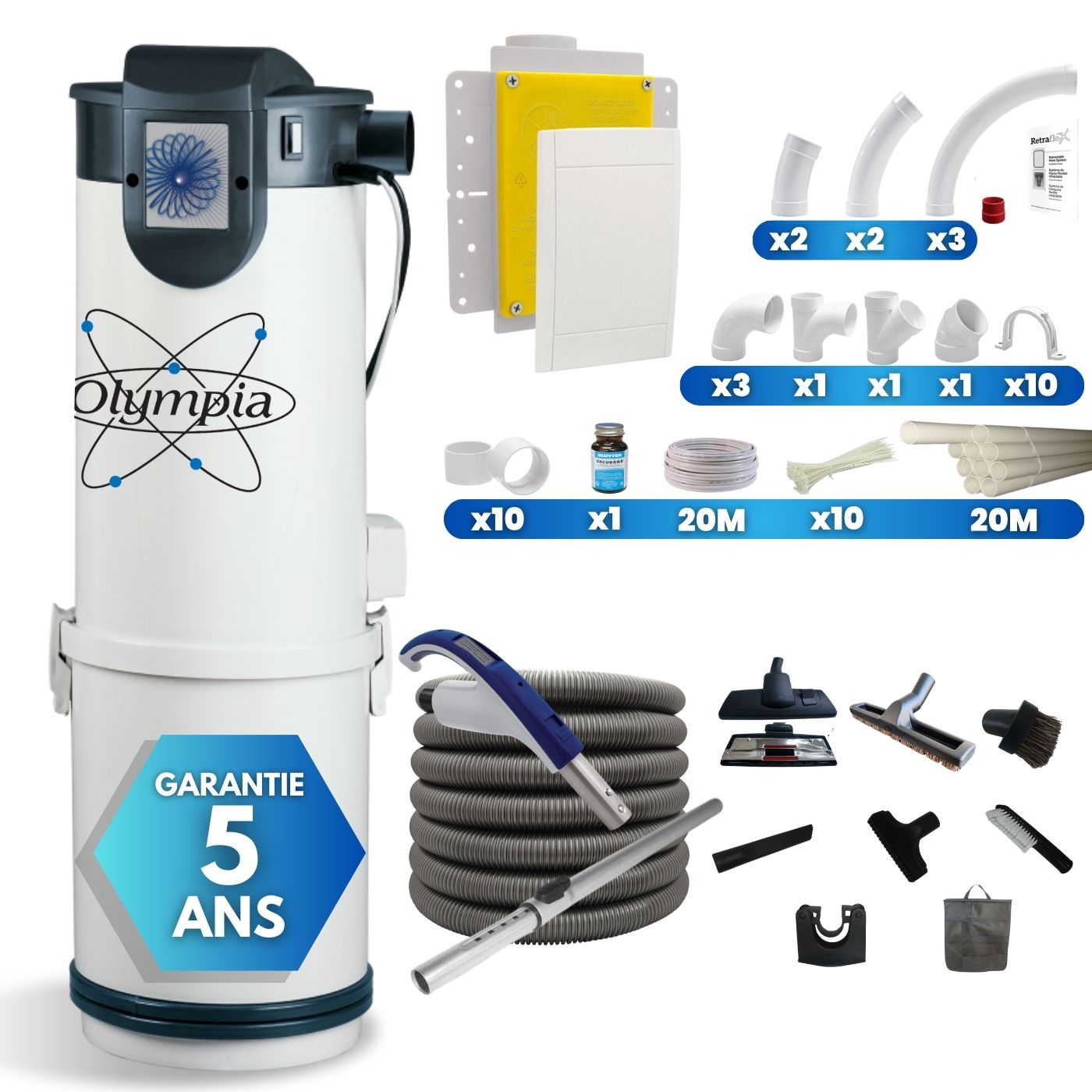 Aspirateur centralisé PREMIUM 1 avec pack Retraflex® pour l'installation d'une prise