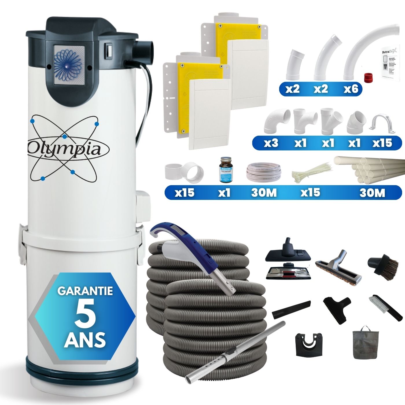 Aspirateur centralisé PREMIUM 1 avec pack Retraflex® pour l'installation de deux prises