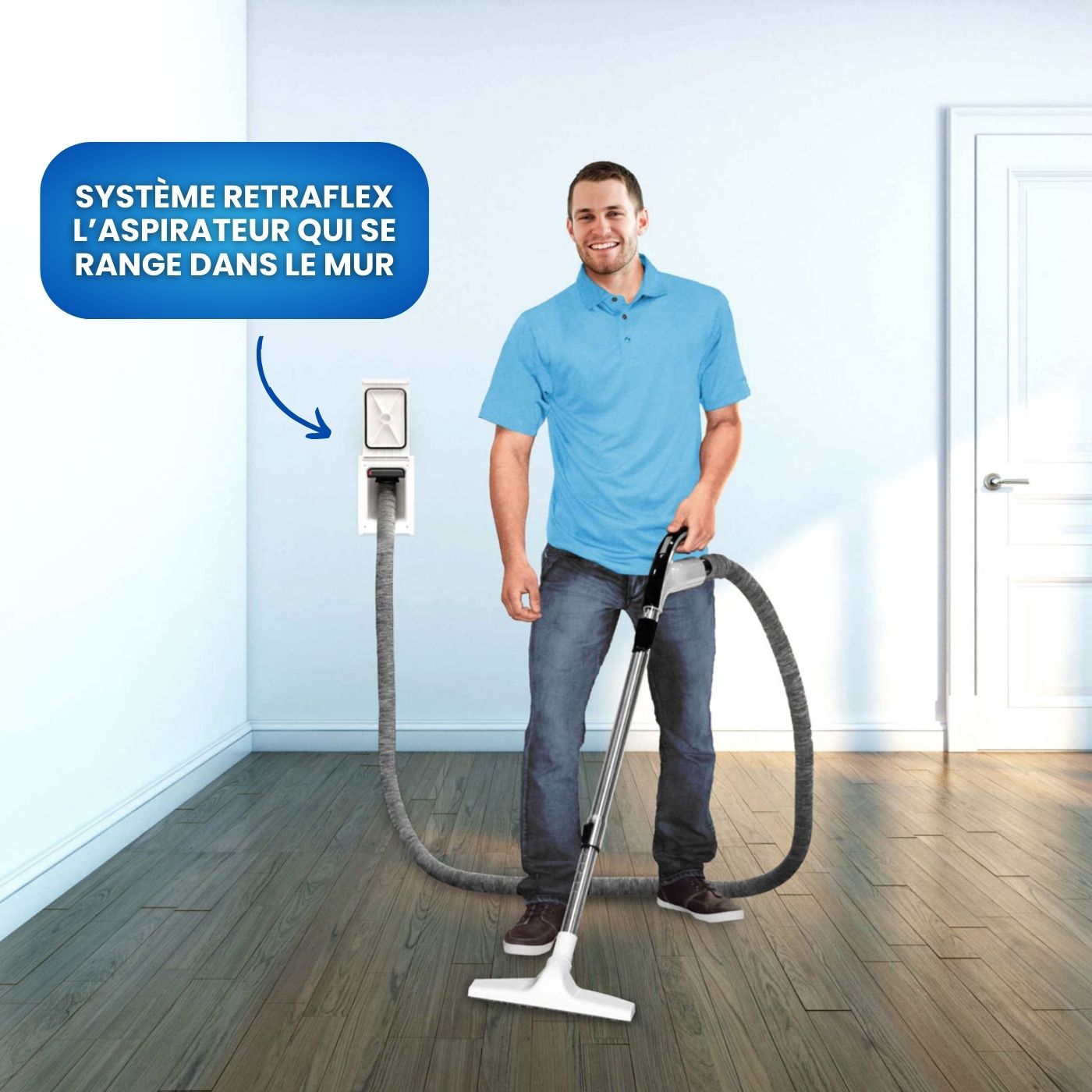 Aspirateur centralisé PREMIUM 1 avec pack Retraflex® pour l'installation de deux prises